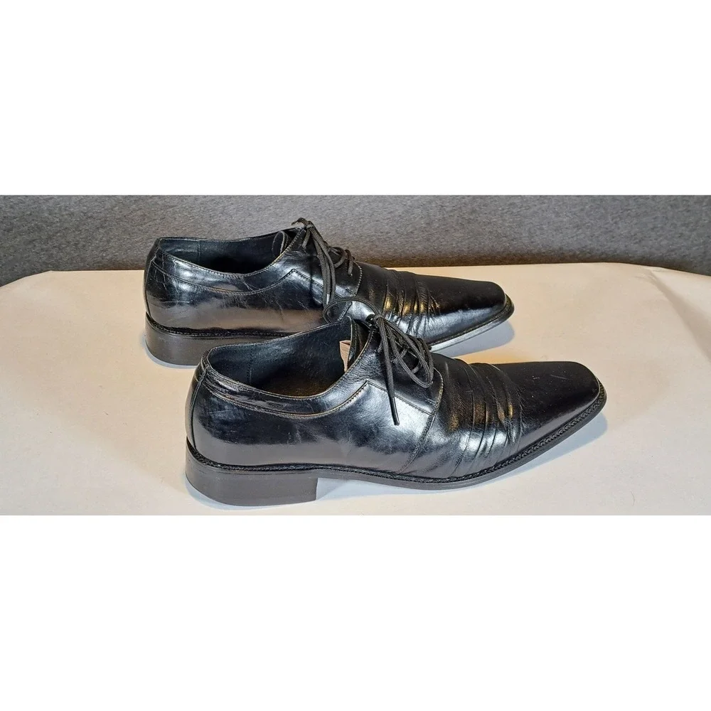 Stacy Adams Mens Black Leather Square Toe Lace Up Oxford Dress Shoes‎ 10.5